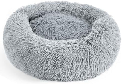 28in Large Dog Bed, Calming Donut Bed for Puppy and Kitten (Light Grey)
