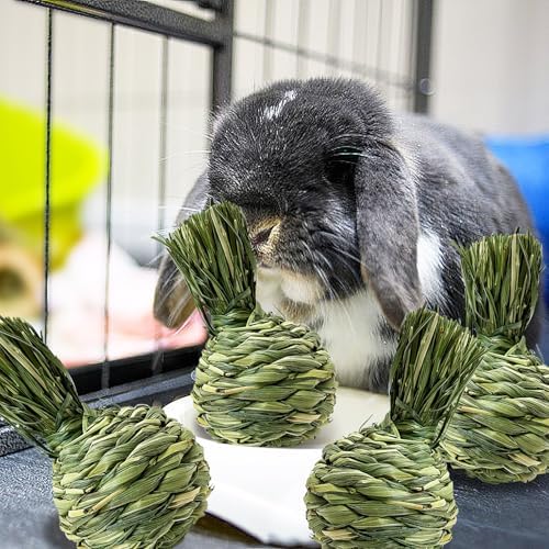Hamiledyi Rabbit Chew Ball Bunny Timothy Grass Ball Natural Woven Chewing Toys Small Animal Activity Play Balls Chew Toys for Bunny Rabbits Hamster Guinea Pigs Chinchilla Gerbils 4PCS