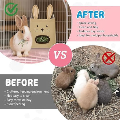 Rabbit Hay Feeder Bag - Hanging Rabbit Hay Feeder for Rabbits, Guinea Pigs and Chinchillas, Moss and Alfalfa Hay (Black)