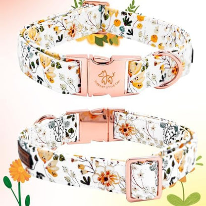 Elegant little tail Dog Collar, Floral Print Spring Pet Collars with Flower Pet Gift Girl Flower Collar Female Adjustable Dog Collars for Small Dogs