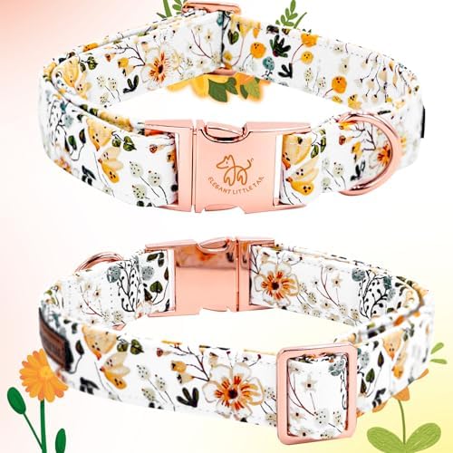Elegant little tail Dog Collar, Floral Print Spring Pet Collars with Flower Pet Gift Girl Flower Collar Female Adjustable Dog Collars for X-Large Dogs
