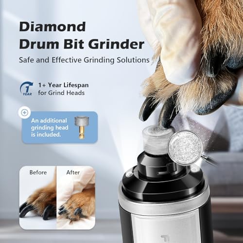 Dog Nail Grinder, Nail Clippers with LED Light, USB Rechargeable Electric Dog Nail Trimmer 5-Speed Paws Grooming & Smoothing for Large Medium Small Dogs Cats Pet