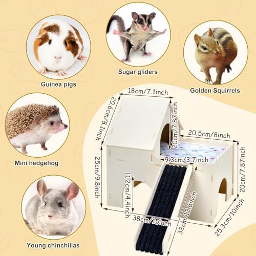 PETKNOWS Large Guinea Pig Hideout, Upgraded Castle House with Ramp Mats