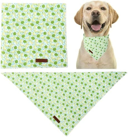 Summer Dog Bandana, UP URARA PUP Lime Triangle Bid, Clover and Bow Pattern Scarf for Medium Large Dogs, Cotton Kerchief for Girl Boy Puppies, Cute Summer Green Bandana,L