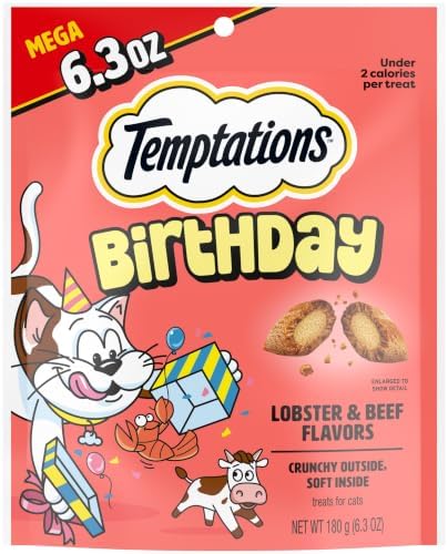Temptations Birthday Crunchy Cat Treats, Lobster & Beef, 6.3 oz, 10 Pack