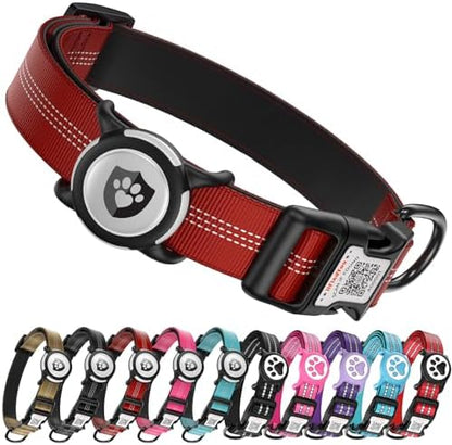 Waterproof AirTag Dog Collar with QR Code Dog Tag, Burgundy S