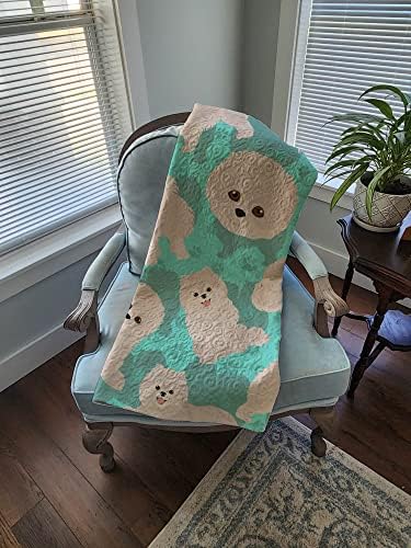 Caroline's Treasures MLM1084LQB White Pomeranian Quilted Blanket 50x60 Artwork Pattern Quilted Throw Blanket for Bed, Couch, Sofa, Soft and Lightweight