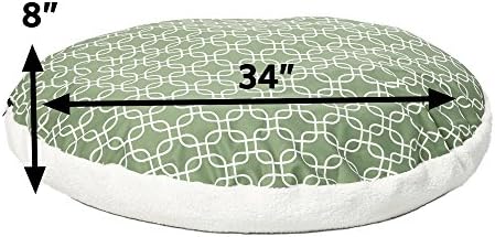 MidWest Homes for Pets PF0034T-FGR Over-Stuffed Dog Bed, Medium, 34" Round, Medium Dog Breed, Green Geometric Pattern