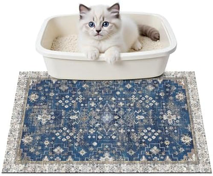 Cat Litter Mat Litter Trapping Mat, 24"x15" Waterproof Urine Proof Litter Box Mat Catcher Mat Non-Slip Washable for Kitty Kitten, Navy