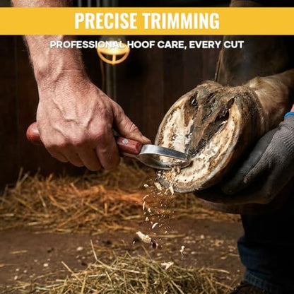Hoof Knife with Sharpener, 2 PCS Professional Farrier Kit, Curved Stainless Steel Trimming Knife & 400/800 Grit Diamond Rod, Ergonomic Wood Handle, Rust-Resistant for Horses, Cattle