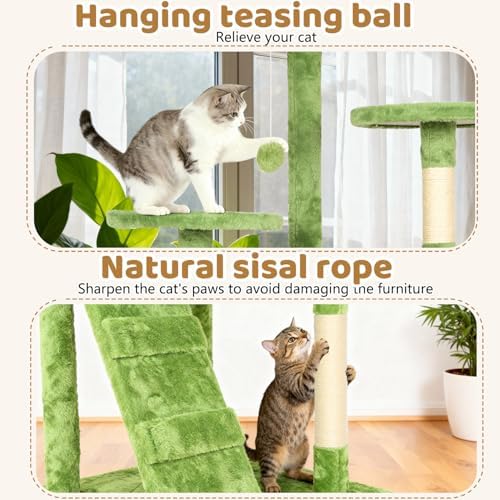 BestOffice 70 Inch Cat Tree, Multi-Level Cat Tower with Condo, Perches, Sisal Scratching Posts, Climbing Ladder,Indoor Activity Center Play House for Kittens & Adult Cats, Green