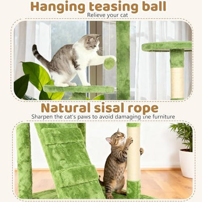BestOffice 70 Inch Cat Tree, Multi-Level Cat Tower with Condo, Perches, Sisal Scratching Posts, Climbing Ladder,Indoor Activity Center Play House for Kittens & Adult Cats, Green
