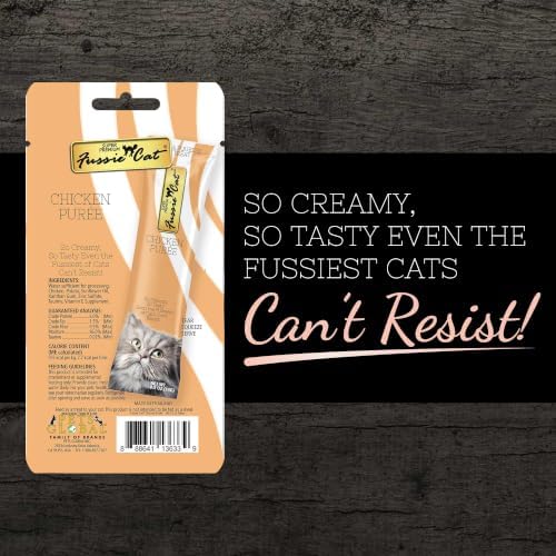 Fussie Cat Chicken Puree, lickable cat treats, 0.5oz pouch 4 Count (Pack of 1)