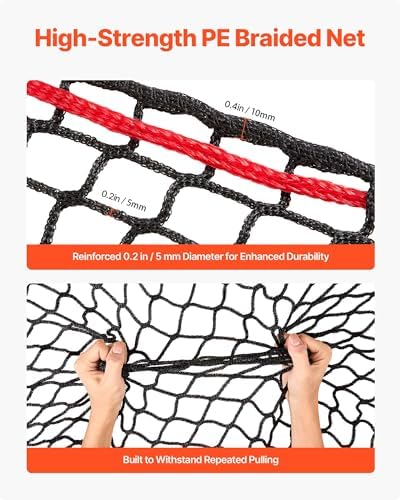 VEVOR Round Bale Hay Net, 4.92 x 4.92 x 4.92 ft, 1.65 inch Holes, PE Material, Knotless Design, with Self-Locking Zip Ties, Needle Shuttle, and Repair Twine, Slow Feeder Round Bale Net for Horses