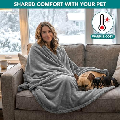 PetAmi Waterproof Dog Blanket for Large Dog Pet, 90x90 Queen, Light Grey