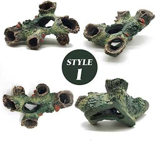 TIHOOD 3PCS Decaying Trunk Aquarium, Betta Fish Ornament, Freshwater Decoration - Resin Log With Holes and Caves for Fish Tank