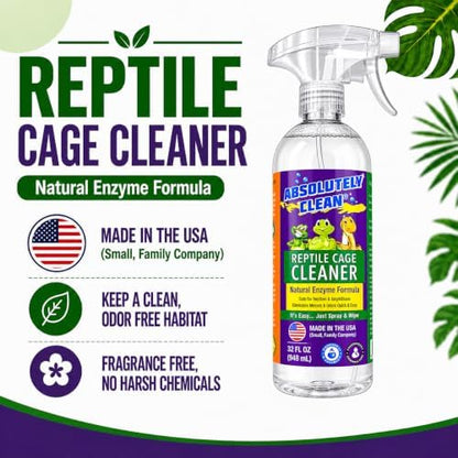 Absolutely Clean Amazing Reptile & Amphibian Terrarium Cleaner and Deodorizer - Just Spray/Wipe - Safely & Easily Removes Reptile & Amphibian Messes - USA Made (32oz Spray Bottle - Save 25%)
