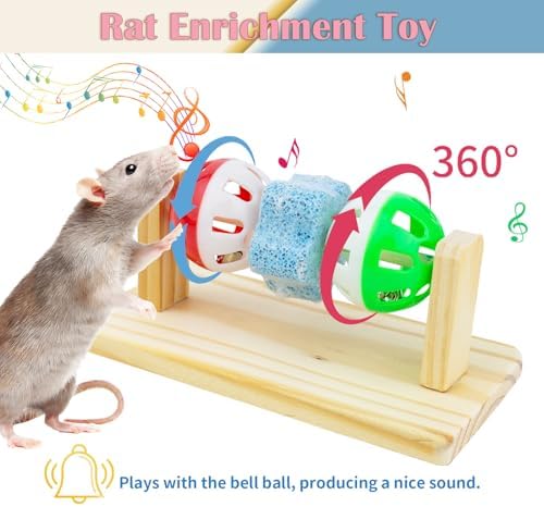 Hamster Enrichment Bell Ball Toys, Natural Guinea Pig Chewing Calcium Stone for Teething, Interactive Wooden Small Anima Cage Toys for Rats, Syrian & Dwarf Hamsters Playing Teeth Grinding