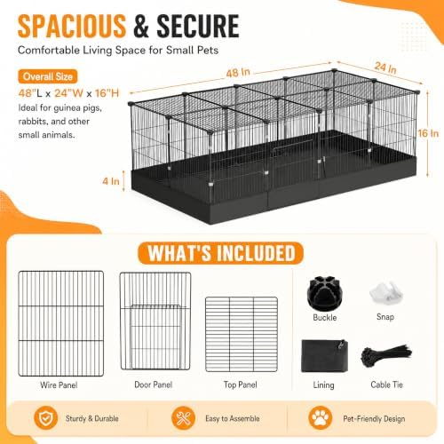 20 Planes Guinea Pig Cages Enclosed Hamster Cage with Door & Waterproof Liner, Expandable Cage for Guinea Pigs, Metal Wire Yard Fence Rabbit Cage