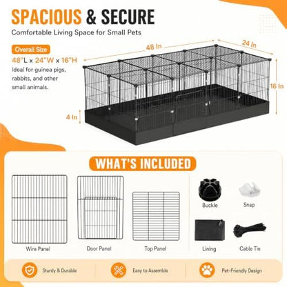 20 Planes Guinea Pig Cages Enclosed Hamster Cage with Door & Waterproof Liner, Expandable Cage for Guinea Pigs, Metal Wire Yard Fence Rabbit Cage