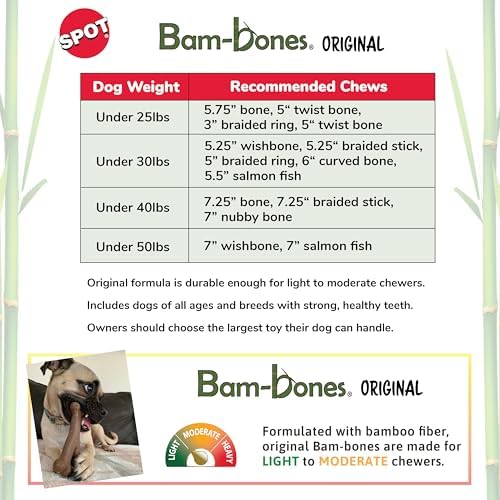 SPOT Bam-Bones Bone - Made with Strong Bamboo Fiber, Durable Long Lasting Dog Chew for Light to Moderate Chewers, Great Toy for Adult Dogs & Teething Puppies under 25lbs, 5.75in, Chicken Flavor