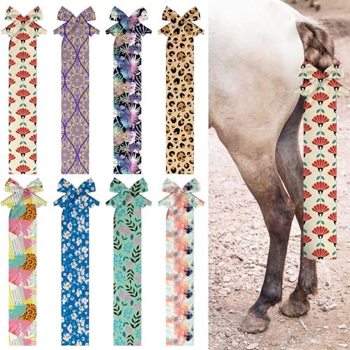 Eccliy 8 Pcs Horse Tail Bag Breathable Guard Stretchy 22" Slip on Horse Care Tail Wrap 2 Strand Closure Straps Grooming Supplies to Keep from Dirt Breakage Rubbing 8 Designs