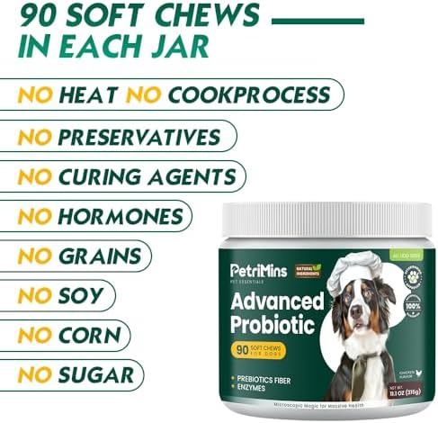 Advanced Probiotic for Dogs, Supports Digestive Health, Immune Health, Gut Health, Improves Nutrient Absorption - Six Strains of Probiotics - Inulin - Enzyme Blend, 90-Count, Chicken