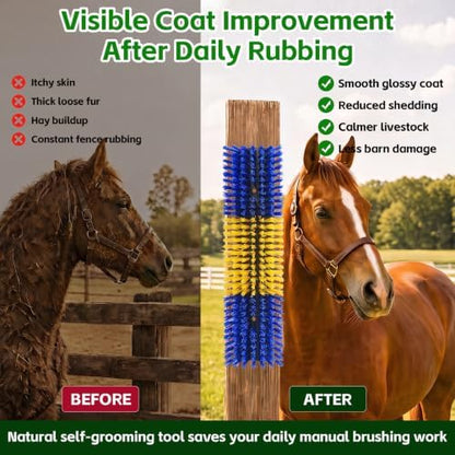 Livestock Scratch Brush for Cattle, Horses, Goats, Cow, Durable Scratching Brush, Massage Grooming Tool for Healthy Coat, Relieves Itching, Easy Install on Fence Posts(4pcs, Yellow)