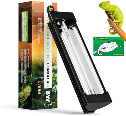 T5 5.0 UVB Reptile Light Fixture Combo Kit 8W 12'', with UV Sensor Card