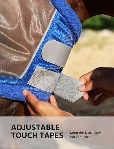 Harrison Howard CareMaster Horse Fly Mask UV Protective Fine Mesh with Extra Wool Soft Touch on Skin Champion Blue-Silver M