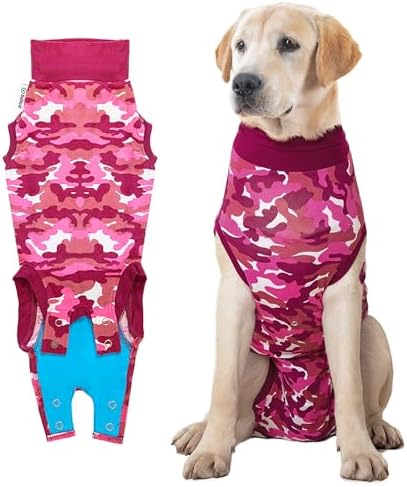 Suitical Recovery Suit for Dogs - Spay & Neutering Dog Surgery Recovery Suit for Male or Female - Soft Fabric for Skin Conditions - L, Neck to Tail 26.4-29.9 Inch, Chest 31-42 Inch - Pink Camouflage
