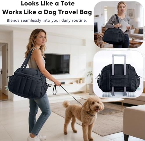 Dog Travel Bag for Supplies, Airline Approved Pet Travel Organizer with 2 Food Containers & Collapsible Bowls, Large Capacity Dogs Tote Bag for Weekend, Stylish Dog Mom Gift for Pet Lovers