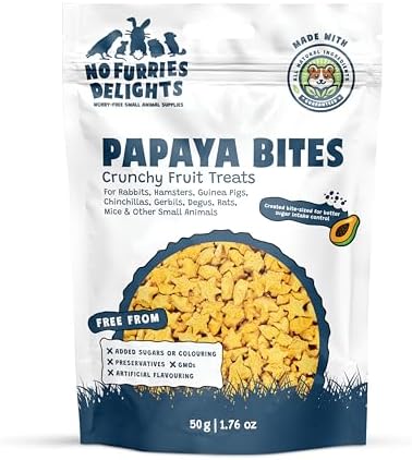 Treats, 100% All Natural Mini Bites for Rabbit Hamster Guinea Pig Chinchilla Pet Rat Mice Gerbil Bird, Healthy Enrichment Bonding Rewarding Training (Papaya Bites 50g)