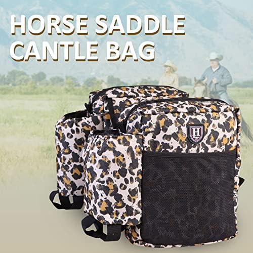 Harrison Howard Equestrian Western Saddle Bag Nylon Water Bottle/Gear Carrier Convenient Saddle Bag Classic Leopard