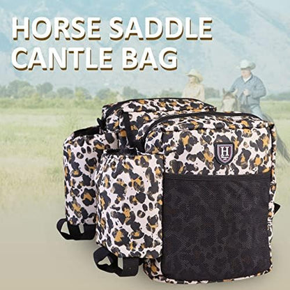 Harrison Howard Equestrian Western Saddle Bag Nylon Water Bottle/Gear Carrier Convenient Saddle Bag Classic Leopard