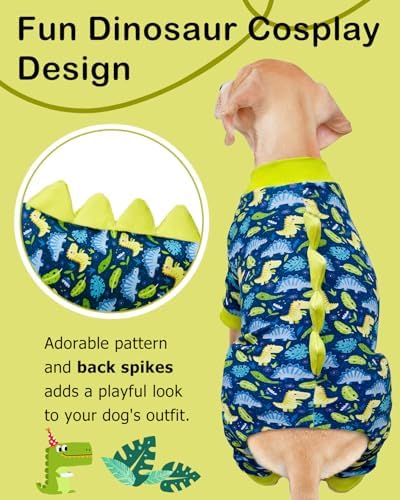 CuteBone Dinosaur Costume Dog Pajamas, Stretchy Spandex Crystal Velvet Sleepwear Coat for Small Dogs, Soft & Warm Pet Outfit Clothes for Cold Weather, Cozy Pullover Design COSP10XXL