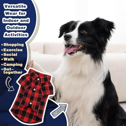 Paiaite Plaid Dog Shirt: Classic Checkered Style in Cotton for Large, Medium, and Small Breeds, Comfort, Breathability, and Elegance Dog Clothes. Perfect for Everyday Wear, and Photoshoots Red L