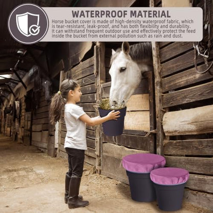2-5 Gallon Horse Bucket Cover, Waterproof Horse Feed Bucket Cover, Lightweight and Easy to Use (Excluding Bucket, Magenta)