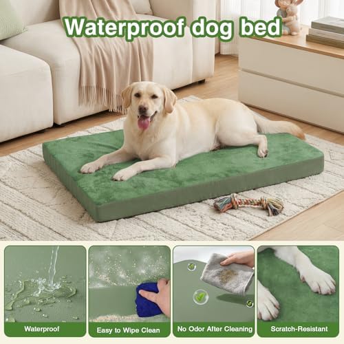 XXL Dog Bed Waterproof Washable Outdoor, Large Foam Crate Pad 48" Green