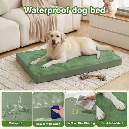 XXL Dog Bed Waterproof Washable Outdoor, Large Foam Crate Pad 48" Green