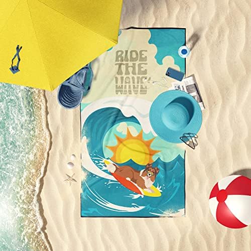 Caroline's Treasures MLM1267TWL3060 Surfer Dog Sable Sheltie Premium Beach Towel Oversized Towel Beach Blanket, Pool, Beach Essentials, Yoga, Premium Bath Towel, Quick Dry Plush