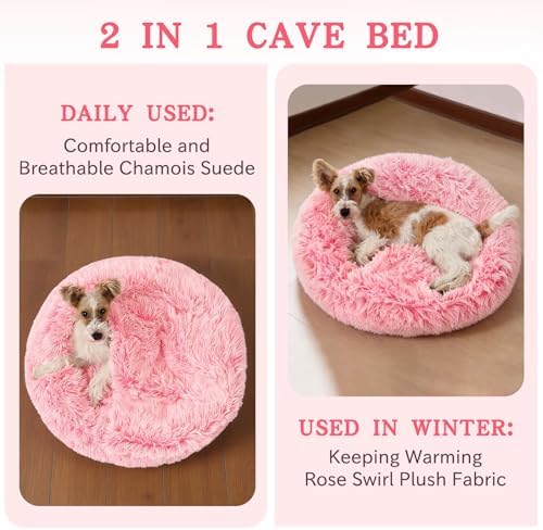 NOYAL Calming Donut Dog Bed, Hooded Cave with Blanket