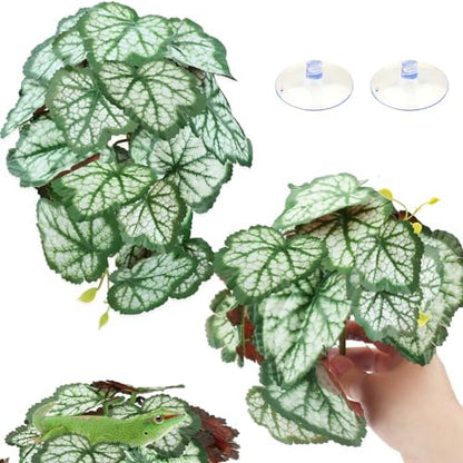 QUOZUO 2 Pack Reptile Plants for Terrarium, Artificial Leaves Habitat Decorations with Suction Cups, Terrarium Hanging Plants Vines for Bearded Dragons Lizards Snake Geckos Frogs - Green
