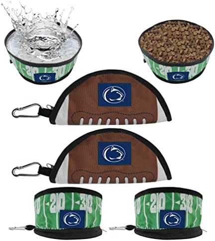 Pets First NCAA Penn State Nittany Lions Collapsible Dog Travel Bowl Set, 2 Pack Food & Water Bowls for Dogs, Best Portable & Lightweight Leak-Proof Dog Bowls for Travel