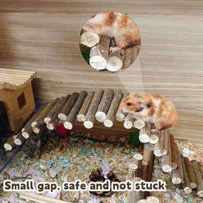 19.7 & 9.8In Wooden Hamster Bridge Fence Rat Climbing Toys for Gerbil Mouse