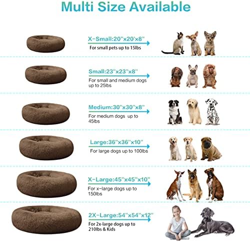 SAVFOX 54 inches Calming Donut Dog Bed - 3X Durable Plush Faux Fur, Machine Washable & Non-Slip, Fits up to 210 lbs, Removable Cover, Brown