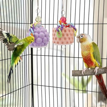 Wontee Bird Calcium Chew Grinding Treats Toy for Parrots, Orange+Purple