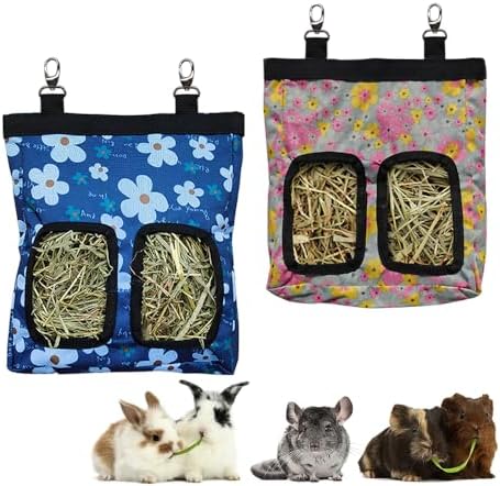 RIOUSSI Guinea Pig Hay Feeder, Hanging Rabbit Hay Feeder Bag. Flowers,2Ct