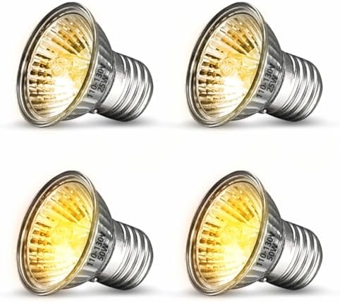 GOZILLA 4 Pack Reptile Heat Lamp, E27 UVA UVB Reptile Light Bulb, Heat Light Bulb for Tortoise, Bearded Dragon, Snakes.(2PCS 25W + 2PCS 50W)