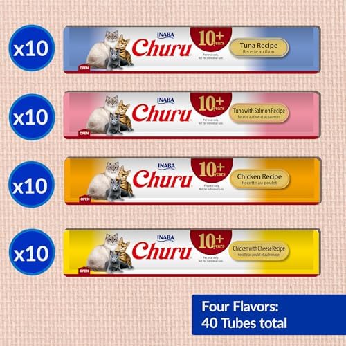 INABA Churu Senior Lickable Cat Treats, Tuna Chicken Variety, 40ct